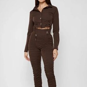 Maniere de Voir 2 Piece Ruched Outfit top and bottom brown size 2